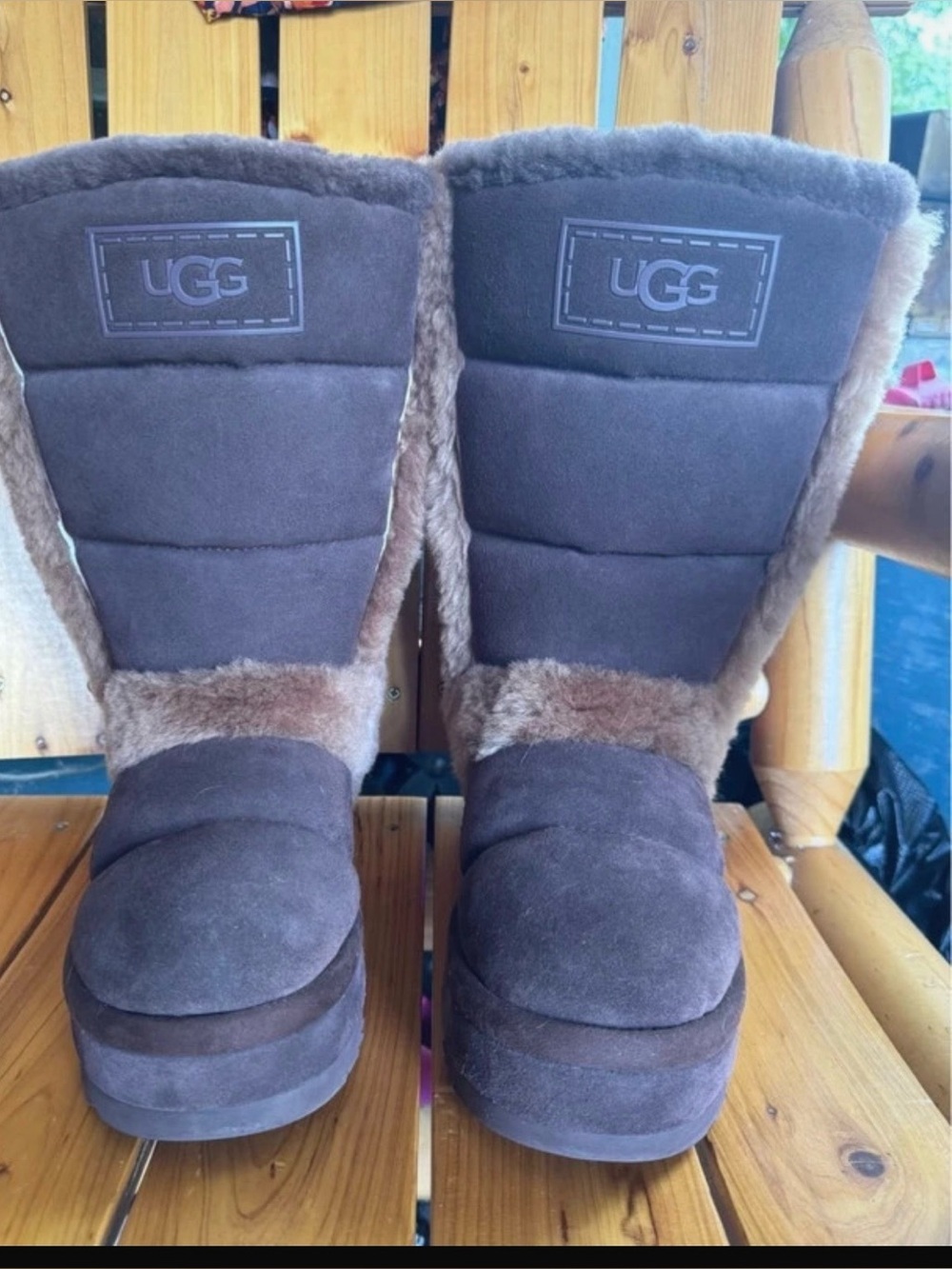 UGG Women's Chocolate Brown Suede Shearling Mid-Calf Boots